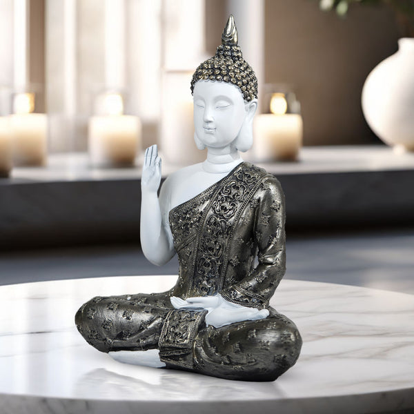 Small Meditating Buddha Statue 12" Tabletop Centerpieces Home Decor Gifts, Desktop, Shelf Shrine Ornament by Sona Casa