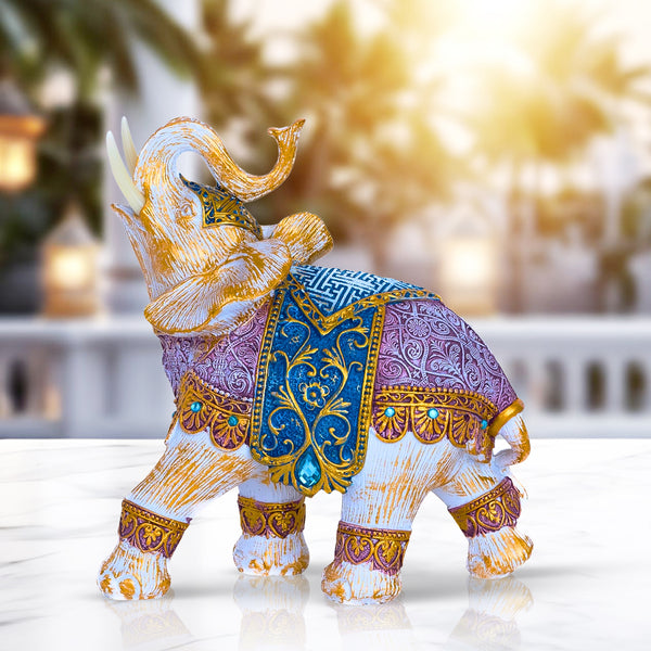Elephant Statue, 8" Multicolor Animal Figurine, Sculptures, Coffee Table Decor, Ideal Housewarming Gift