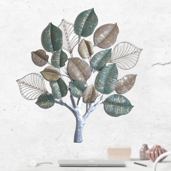 Tropical Metal Tree Artwork, 42" Leaf Wall Decor For Master Bedroom