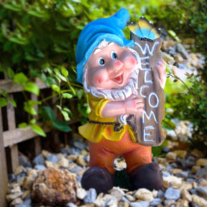 Welcome Gnome Garden Statue, 13" Patio Porch Lawn Ornament by Sona Casa