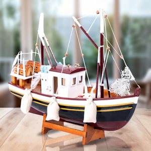 Wood Sailboat Model, 16" Nautical Desk Sculpture, Coastal Table Decor by Sona Casa