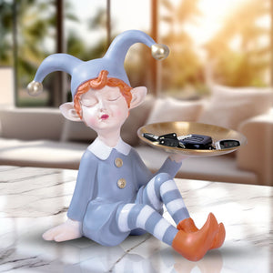 Tabletop Metal Tray Organizer, 11" Resin Clown Elf Statue, Table Desk Shelf Sculpture, Home Office Decorations, Gifts by Sona Casa