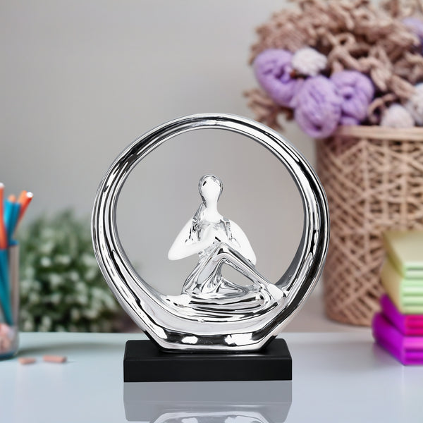 Ceramic Yoga Girl Statue, 11" Tabletop Living Room Decor, Fitness Decor, Wellness Figurine, Table Desk Shelf Ornament, Gifts