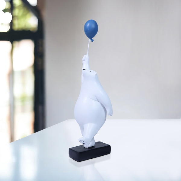 Polar Bear Sculpture, 12" Funny Animal Statue, Blue Balloon, Unique Gift
