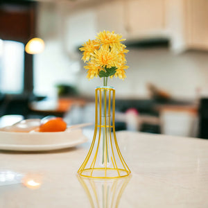 Hydroponic Vase, Gold Metal, Glass Propagation Terrarium Pot 7" Tabletop by Sona Casa