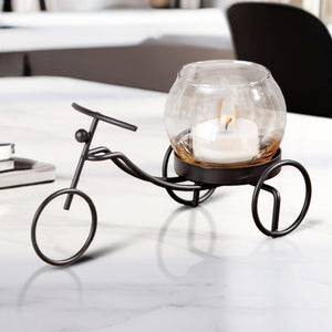 Vintage Iron Rickshaw Candle Holder With Glass Tealight Container, 3" Table, Desk, Altar Decor by Sona Casa