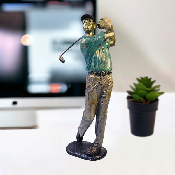 Golf Figurine Statue, Polyresin Sculpture, 15" Large Golfer Decor