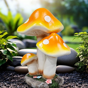 Outdoor Decor Garden Ornament, 12" Mushroom Statue Patio Decor by Sona Casa