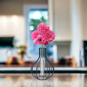 Hydroponic Pot, 7" Metal, Glass Terrarium Propagation Vase, Home Decor by Sona Casa