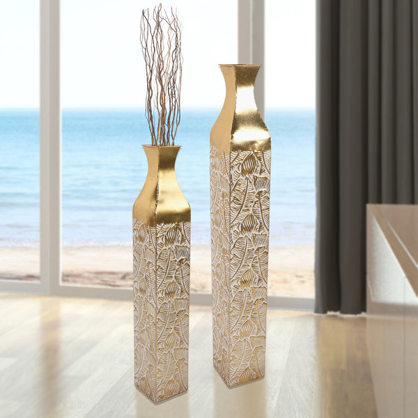Modern Decorative Metal Tall Vase, Gold Living Room Decor, 42" and 35" Pots for Pampas Grass