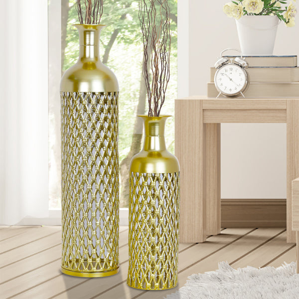 Large Metal Floor Vases, Golden Vase Set of 2 Home Decor 27" and 19"