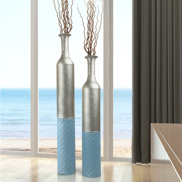 Large Metal Floor Vases, Tall Vase Set of 2, 42" and 36" Large Decorative Pots for Pampas Grass