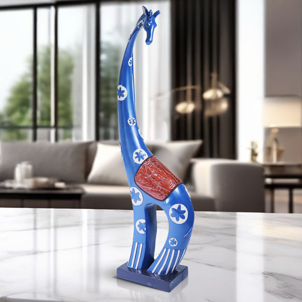 Blue Giraffe Statue, Polyresin Home Office Decor, 18" Tabletop Centerpiece