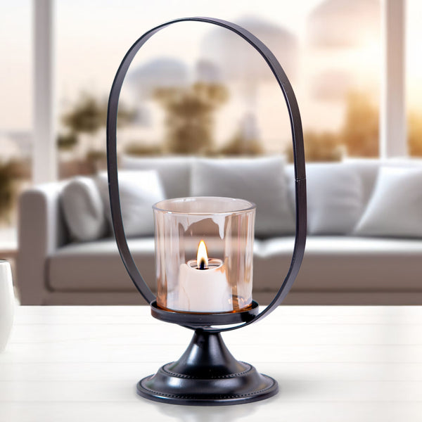 Metal Tealight Holder With Glass Container, 10" Mantle, Shelf, Altar, Table, Desk Decor, Home Office Ornament, Gifts
