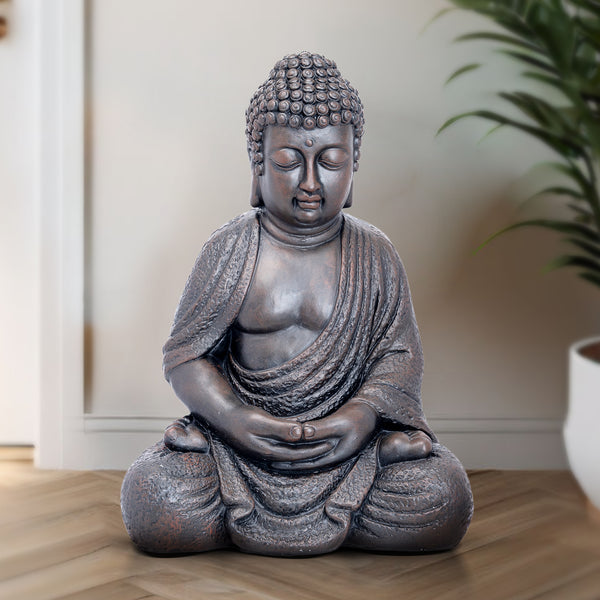 Tall Buddha Statue, Large 24" Temple Indoor Outdoor Sculpture, Living Room Garden Patio Statuary Decor