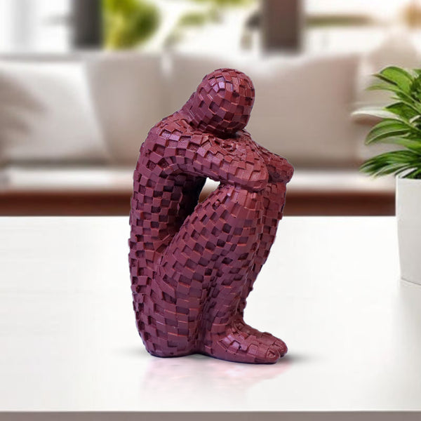 Small Abstract Thinker Statue, 5" Tabletop Centerpiece, Dark Red