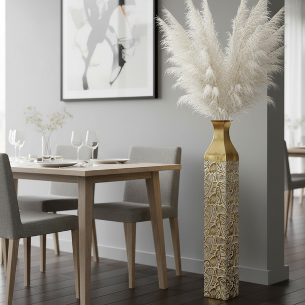 Modern Decorative Metal Tall Vase, Gold Living Room Decor, 42" Pots for Pampas Grass