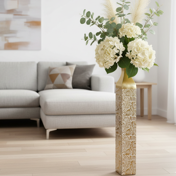 Modern Decorative Metal Tall Vase, Gold Living Room Decor, 35" Pots for Pampas Grass