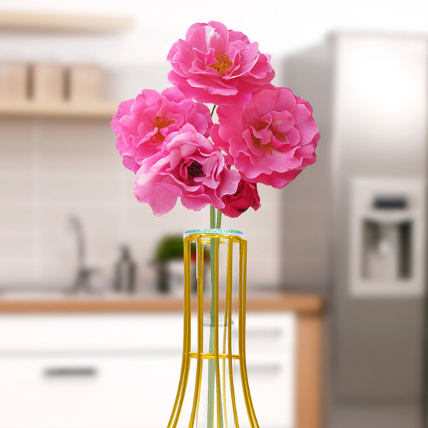 Hydroponic Vase, Gold Metal, Glass Propagation Terrarium Pot 7" Tabletop by Sona Casa