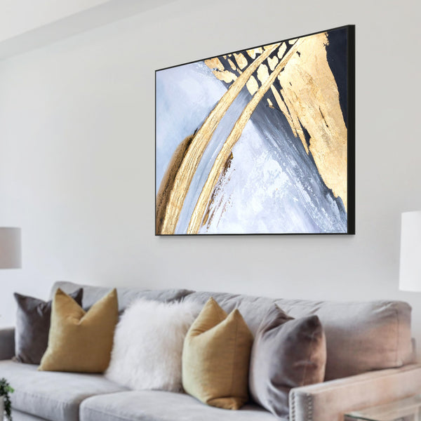 Abstract Large 3D Gold Black Wall Art, 47" Thick Textured Painting Decor
