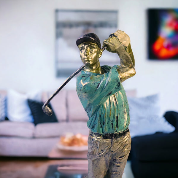 Golf Figurine Statue, Polyresin Sculpture, 15" Large Golfer Decor