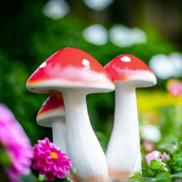 Outdoor Decor Yard Ornaments, 15" Mushroom Sculpture, Red Figurine, Garden Patio Front Porch Lawn Decor, Gifts