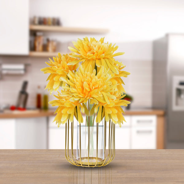 Gold Metal Hydroponic Vase, Glass Terrarium Planter, Propagation Vase Home Decor 9 inch 22 cm