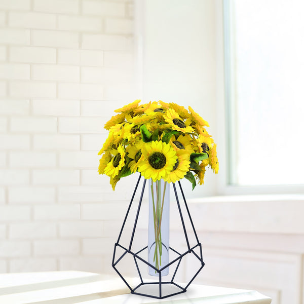 Metal Hydroponic Flower Vase, Glass Terrarium Pot, 9" Table Decor by Sona Casa