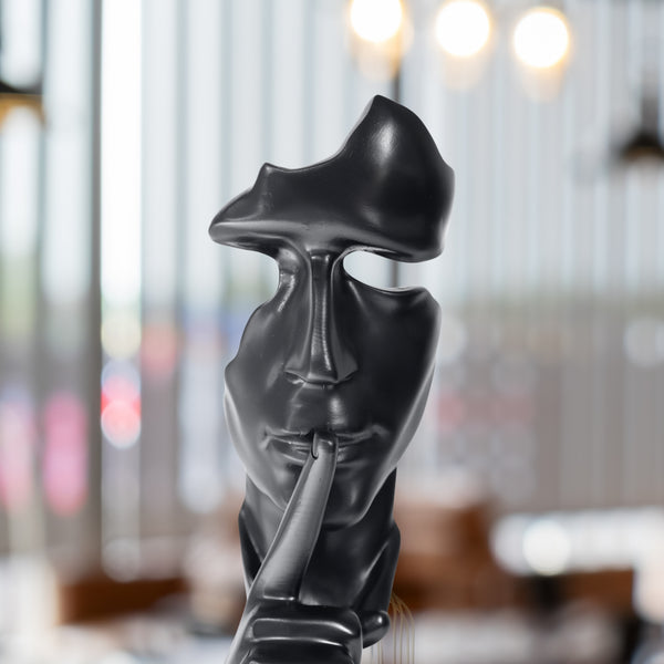 Abstract Silence is Golden, Black Silence Face Thinker Statue, Polyresin Art Decor for Home or Office 12 inch 31 cm