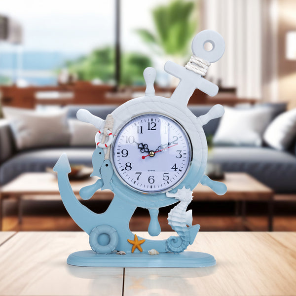 Wooden Anchor with Clock Decorative Tabletop Statue, Marine Decor, Cottage, Office, Bedroom, Living Room, Home Decoration, Gift