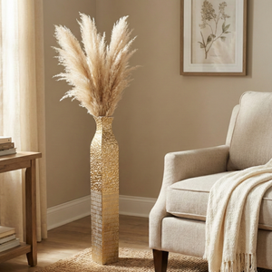 Tall Metal Vases, Extra Large Decorative Floor Vase, 42" Large Flower Pots for Pampas Grass, Rustic Weathered Handmade Home Living Room Decor-Sona Casa