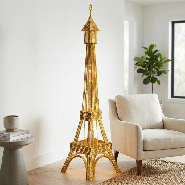 Tall Eiffel Tower LED Floor Lamp 63 inch Modern Decorative Paris France Model with Gold Frame & White LED Ambient, Home Decor Lighting-Sona Casa
