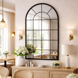 Arch Window Mirror, 103 cm Large Black Decorative Wall Mirror for Living Room, Hallway & Bedroom by Sona Casa