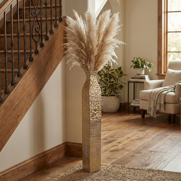 Tall Metal Vases, Extra Large Decorative Floor Vase, 42" Large Flower Pots for Pampas Grass, Rustic Weathered Handmade Home Living Room Decor-Sona Casa