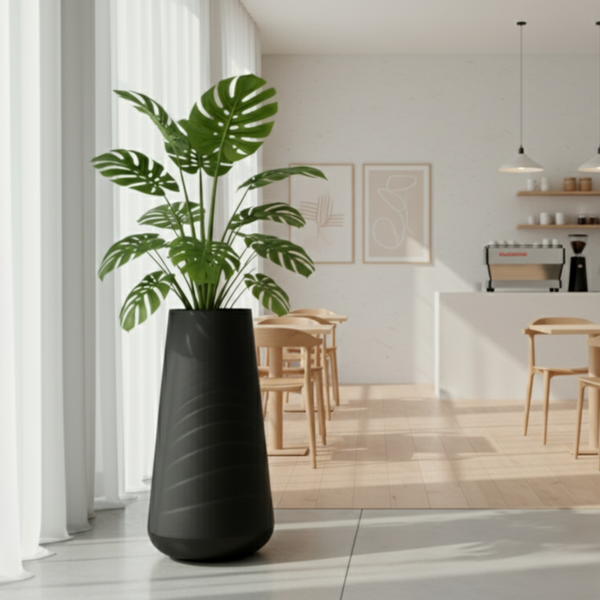 Contemporary Decorative Flower Pot, Modern Tall Black Indoor Outdoor Planter, 33 in Home, Office, Garden Decoration, Gift
