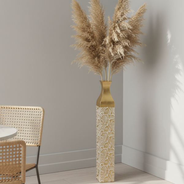 Modern Decorative Metal Tall Vase, Gold Living Room Decor, 35" Pots for Pampas Grass-Sona Casa