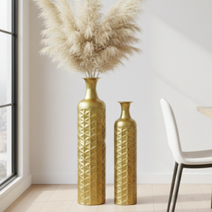 Set of 2 Tall Gold Floor Vases, Modern Geometric Metal Vases for Living Room Decor, Large 98cm & 80cm Tall Vase Pair-Sona Casa