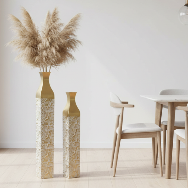 Modern Decorative Metal Tall Vase, Gold Living Room Decor, 42" and 35" Pots for Pampas Grass-Sona Casa