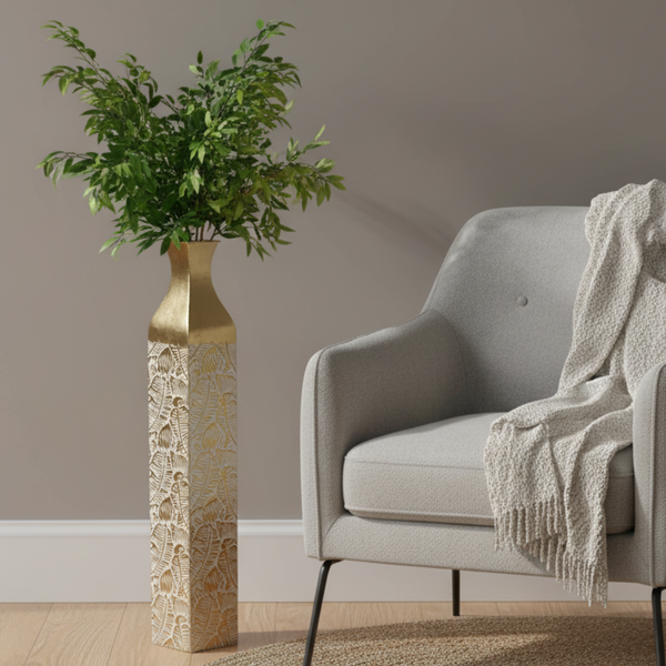 Modern Decorative Metal Tall Vase, Gold Living Room Decor, 35" Pots for Pampas Grass