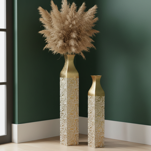 Modern Decorative Metal Tall Vase, Gold Living Room Decor, 42" and 35" Pots for Pampas Grass-Sona Casa