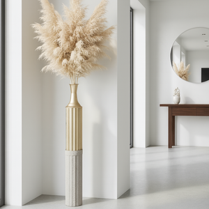 Decorative Metal Tall Floor Vase, 42" High Indoor Decor, Handcrafted Gold Accent Home Office Pot for Pampas Grass by Sona Casa
