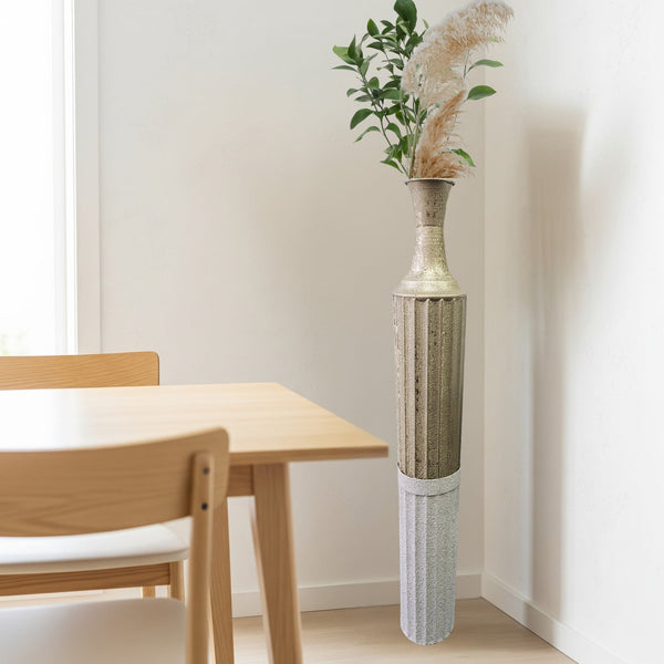 Decorative Metal Tall Floor Vase, 42" High Indoor Decor, Handcrafted Gold Accent Home Office Pot for Pampas Grass