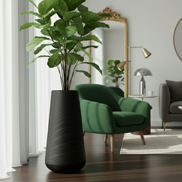 Contemporary Decorative Flower Pot, Modern Tall Black Indoor Outdoor Planter, 33 in Home, Office, Garden Decoration, Gift