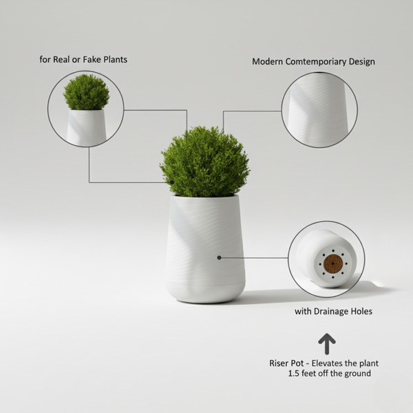 Modern Tall White Indoor Outdoor Decorative Planter, 33 in Contemporary Flower Pot Home, Office, Garden Decoration, Gift