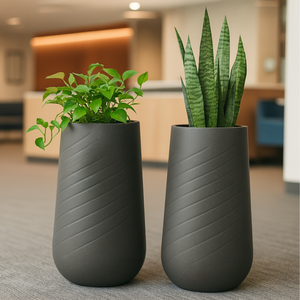 Set of 2 Modern Tall Black Indoor Self Watering Decorative Plant Pot, 33 in Contemporary Flower Pot Home, Office, Garden Decoration, Gift-Sona Casa