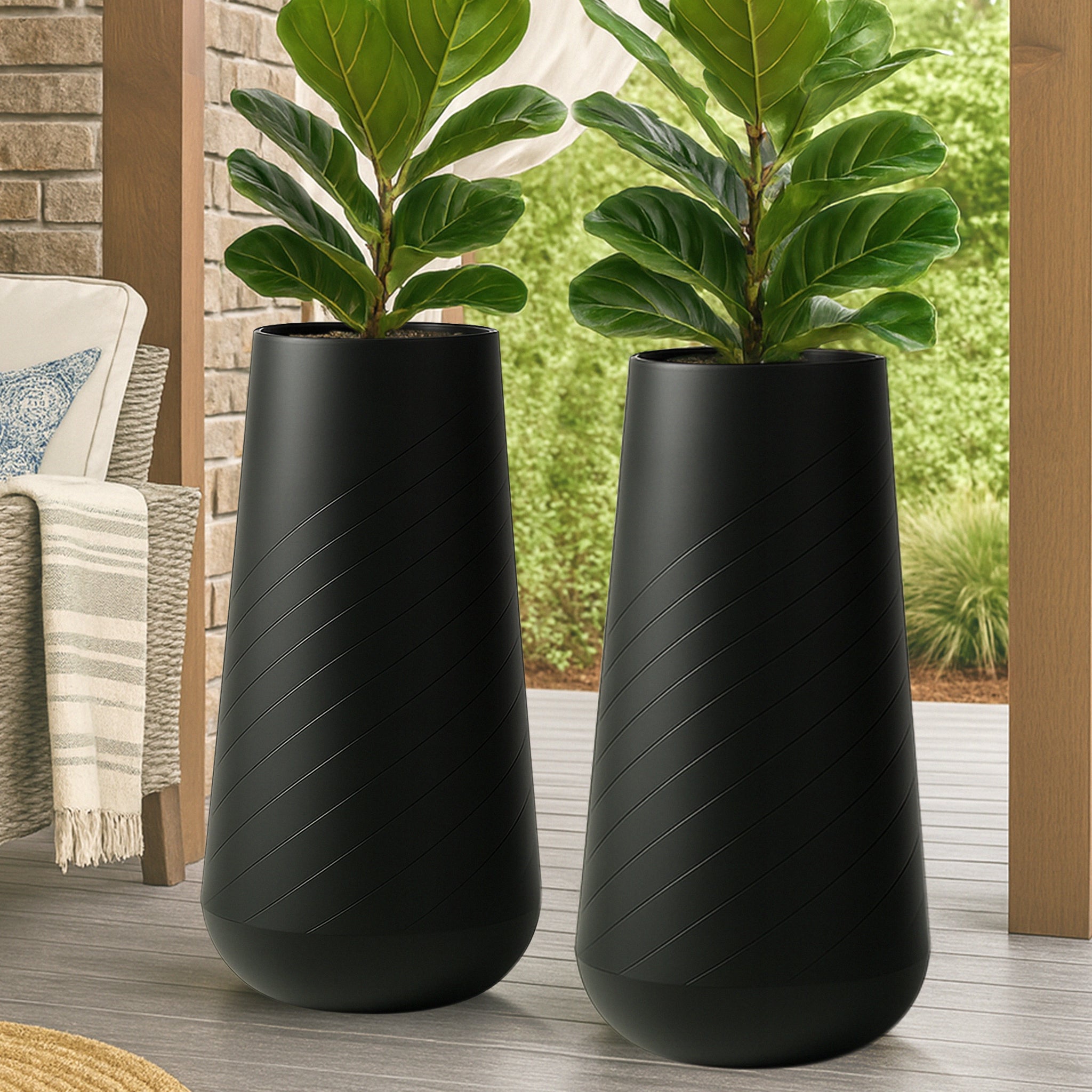 tall black indoor planter Set of 2 Tall Black Indoor Self Watering Decorative Planters, 27 Inch Tall Black Planter with Riser Pot, Drain Hole