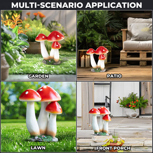 Outdoor Decor Yard Ornaments, 15" Mushroom Sculpture, Red Figurine, Garden Patio Front Porch Lawn Decor, Gifts