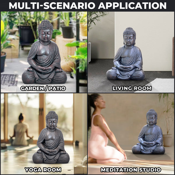 Tall Buddha Statue, Large 24" Temple Indoor Outdoor Sculpture, Living Room Garden Patio Statuary Decor