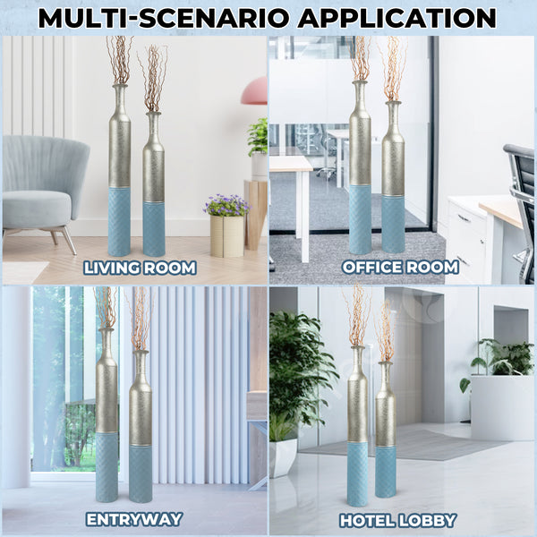 Large Metal Floor Vases, Tall Vase Set of 2, 42" and 36" Large Decorative Pots for Pampas Grass