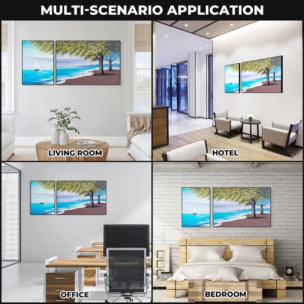 Large Lake Canvas Painting Set, 59" Wide Landscape Painting, Impasto 3D Art